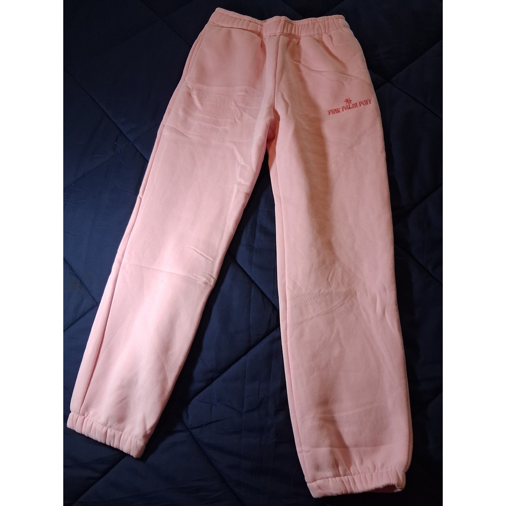 Pink Palm Puff Women Pastel Pink Fleece Jogger Sweatpants Size XSR